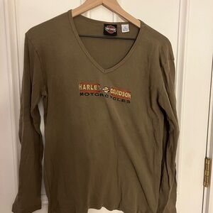 Harley-Davidson Khaki V-Neck Long Sleeve Shirt